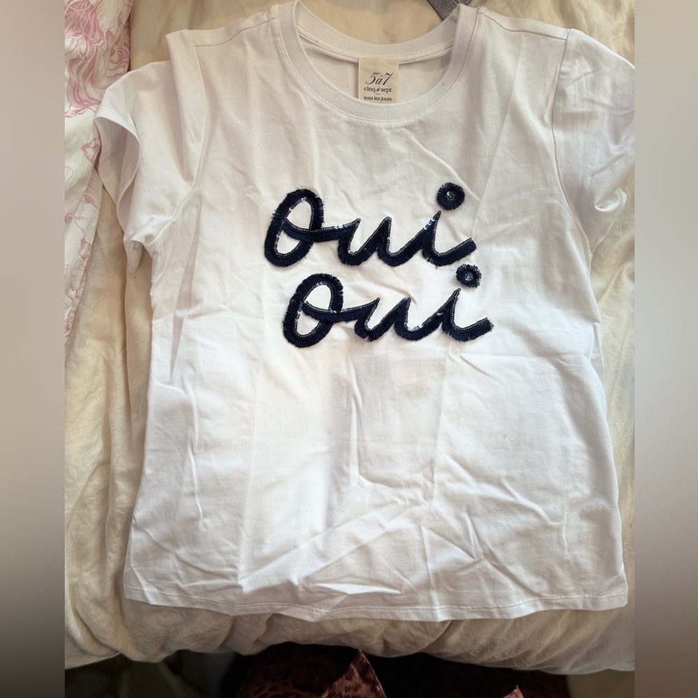 NWT Cinq a Sept Fringe Oui Oui Shrunken T-Shirt